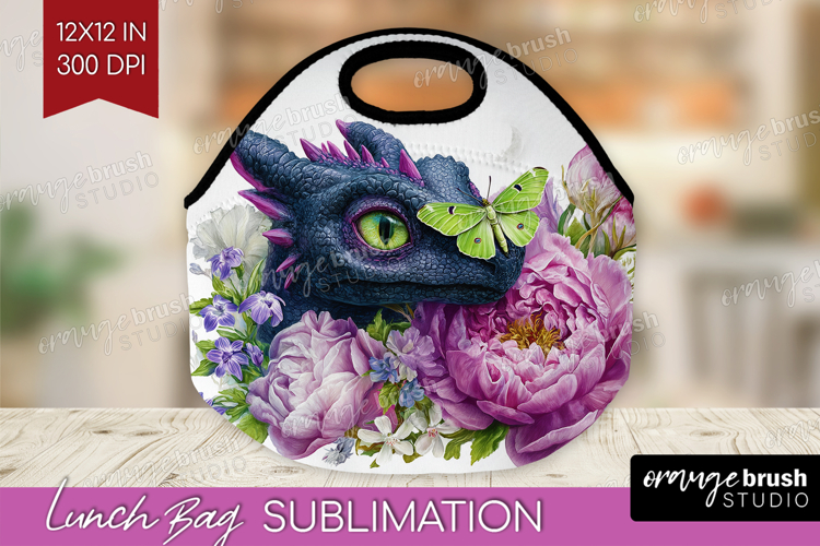Floral Dragon Lunch Bag - Fantasy Lunch Bug PNG Sublimation