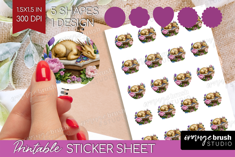 Floral Dragon Round Sticker - Fantasy Printable Sticker