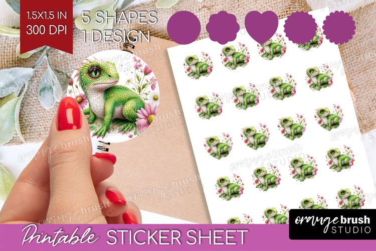 Floral Dragon Round Sticker - Fantasy Printable Sticker
