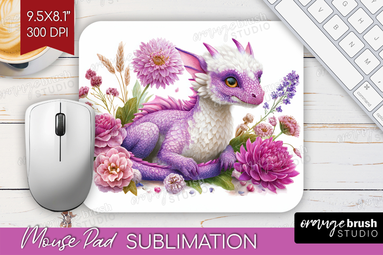 Floral Dragon Mouse Pad Sublimation - Fantasy Mousepad PNG