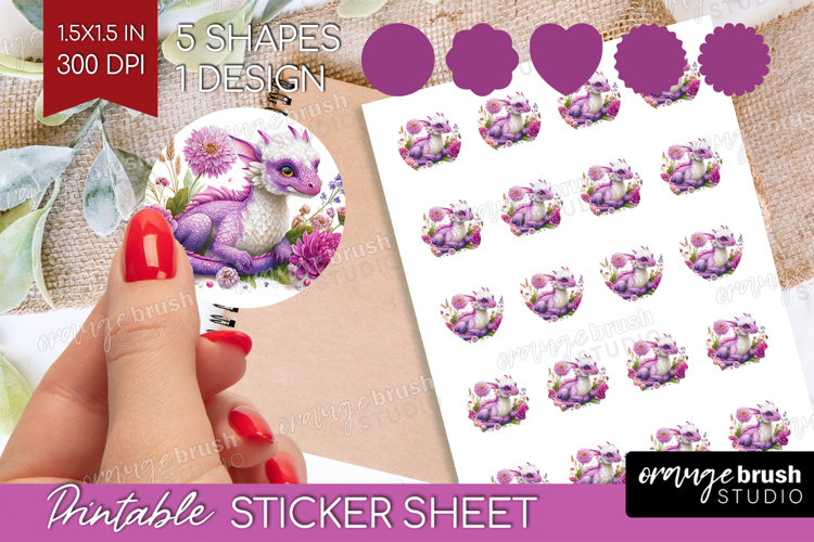 Floral Dragon Round Sticker - Fantasy Printable Sticker