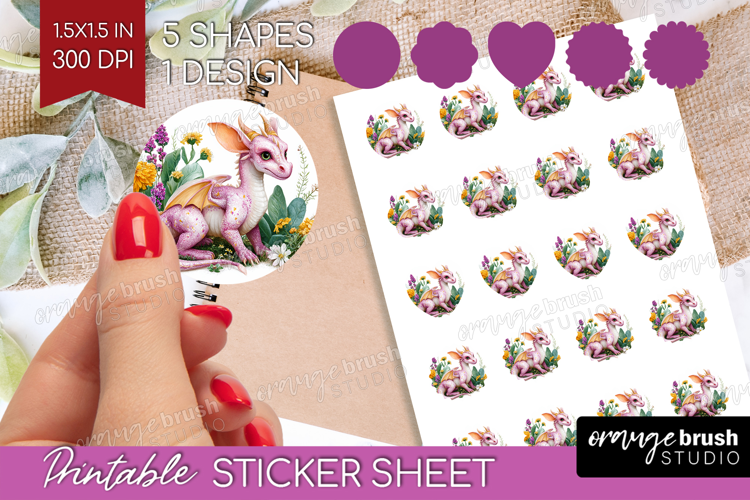 Floral Dragon Round Sticker - Fantasy Printable Sticker