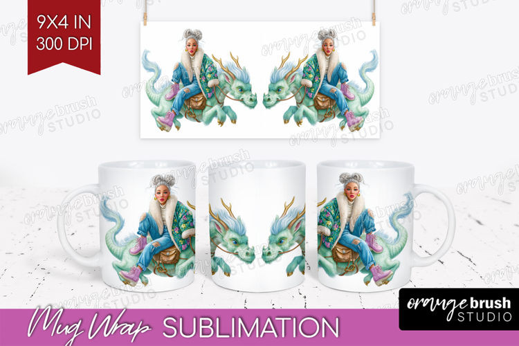 Floral Dragon Mug Wrap - Fantasy Mug PNG Sublimation