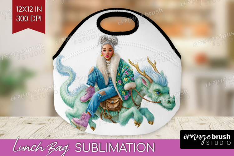 Floral Dragon Lunch Bag - Fantasy Lunch Bug PNG Sublimation