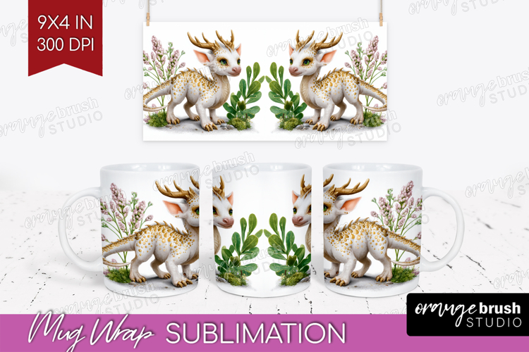 Floral Dragon Mug Wrap - Fantasy Mug PNG Sublimation