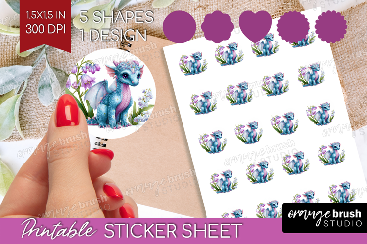 Floral Dragon Round Sticker - Fantasy Printable Sticker