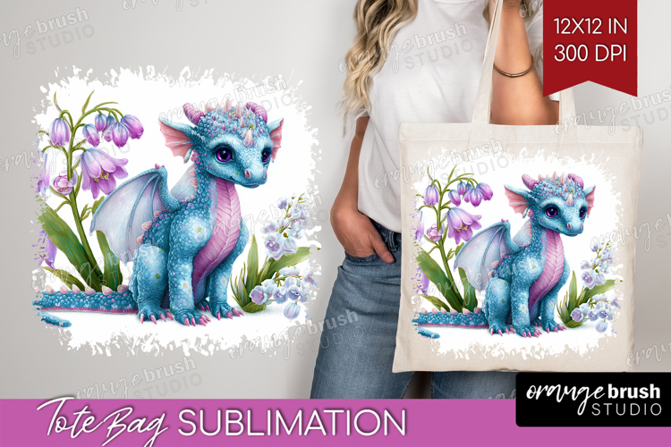 Floral Dragon Tote Bag - Fantasy Tote Bag PNG Sublimation