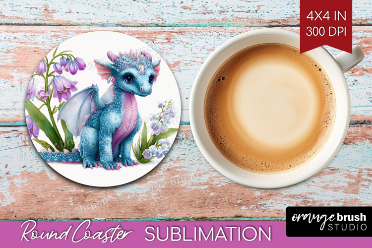 Floral Dragon Round Coaster - Fantasy Coaster PNG