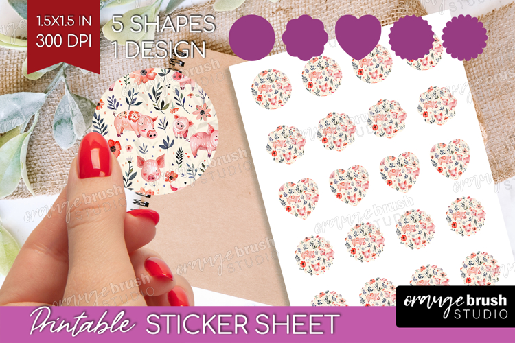 Floral Animals Round Sticker - Farm Animals Printable Sheet example image 1