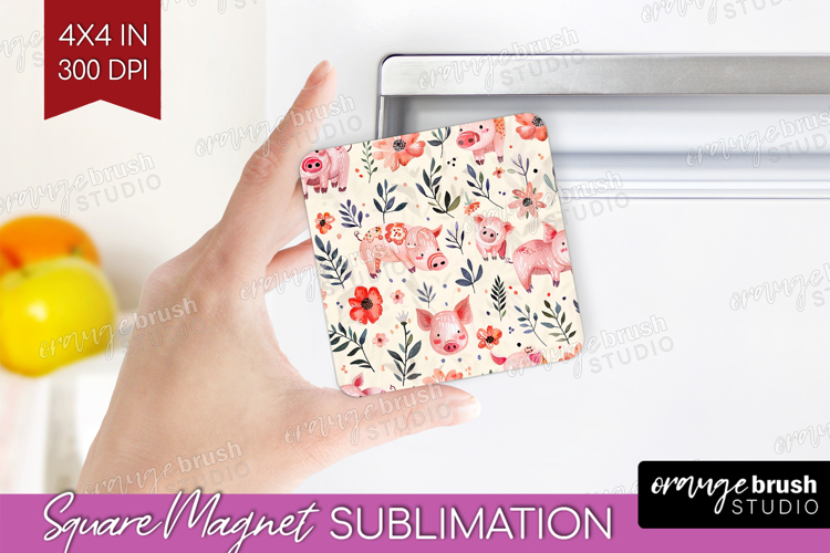 Floral Animals Magnet Sublimation - Farm Animals Square PNG