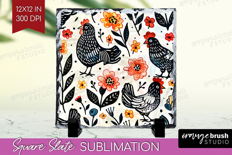 Floral Animals Slate PNG - Farm Animals Square Slate