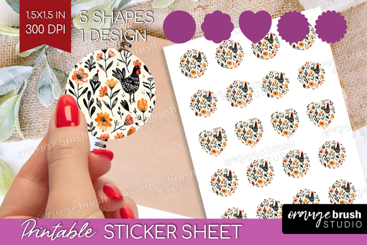 Floral Animals Round Sticker - Farm Animals Printable Sheet