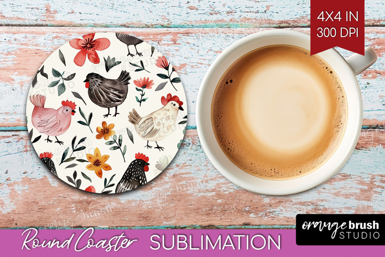 Floral Animals Round Coaster - Farm Animals Coaster PNG