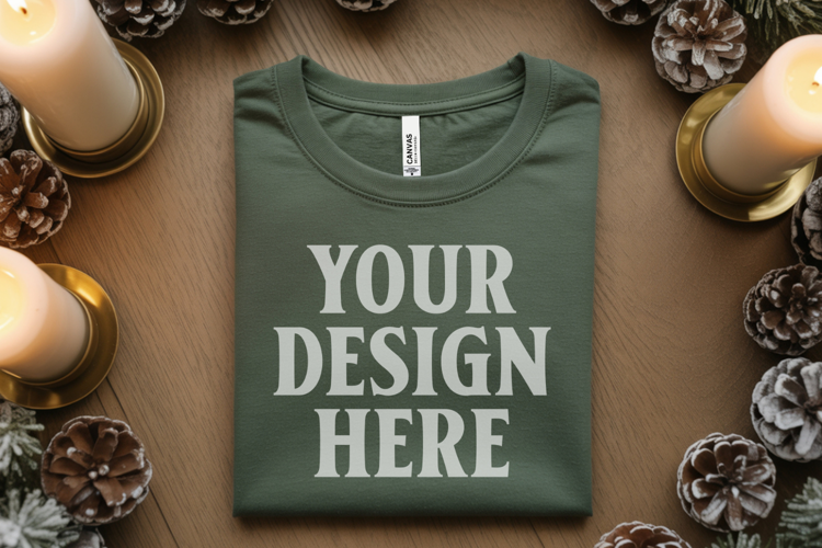 Christmas Bella Canvas 3001 Forest Green Folded Tshirt Mocku