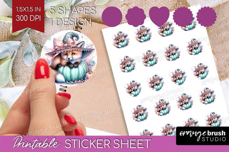 Fox Halloween Round Sticker Coquette Printable Sticker Sheet