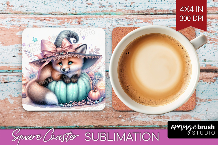 Fox Halloween Square Coaster Coquette Coaster PNG