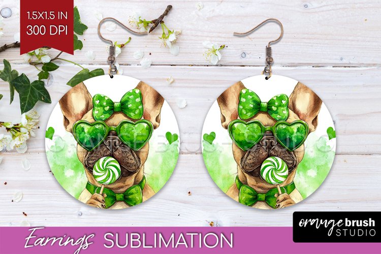 French Bulldog St. Patricks Day Dog Round Earrings Dog PNG