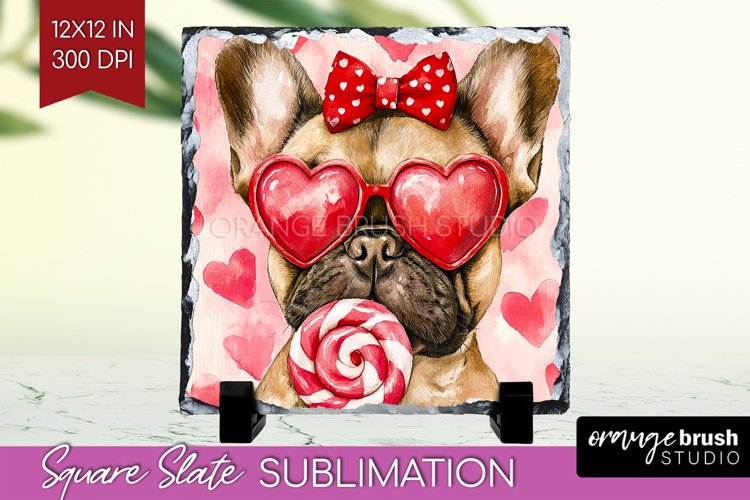 French Bulldog Valentine Slate PNG Valentines Day Square