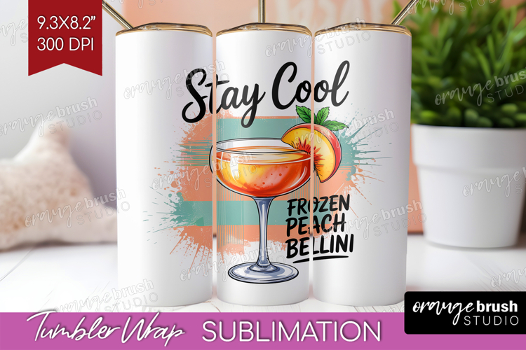 Frozen Peach Bellini Cocktail Tumbler Wrap Summer Drink PNG