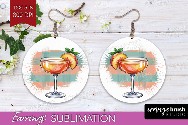 Frozen Peach Bellini Cocktail Round Earrings Summer Drink