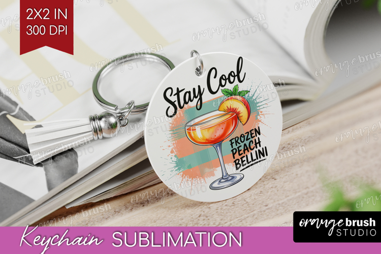 Frozen Peach Bellini Cocktail Keychain PNG Summer Drink
