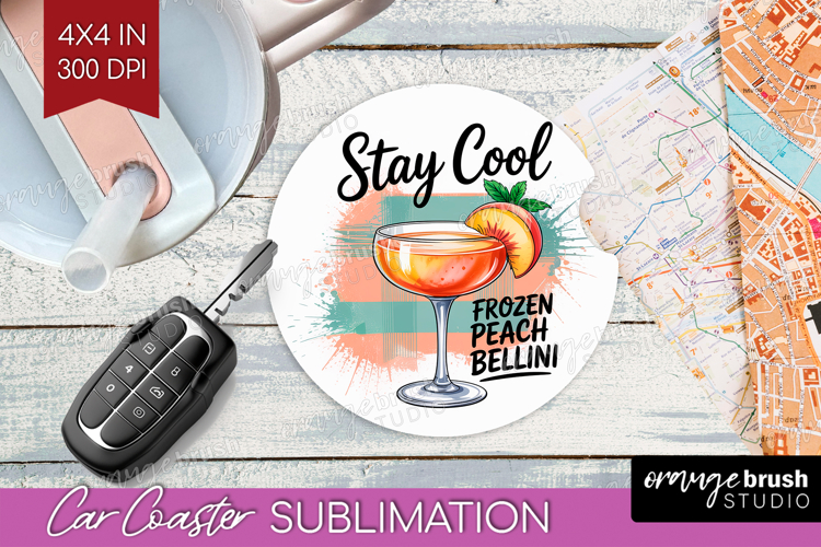 Frozen Peach Bellini Cocktail Car Coaster Summer Drink PNG