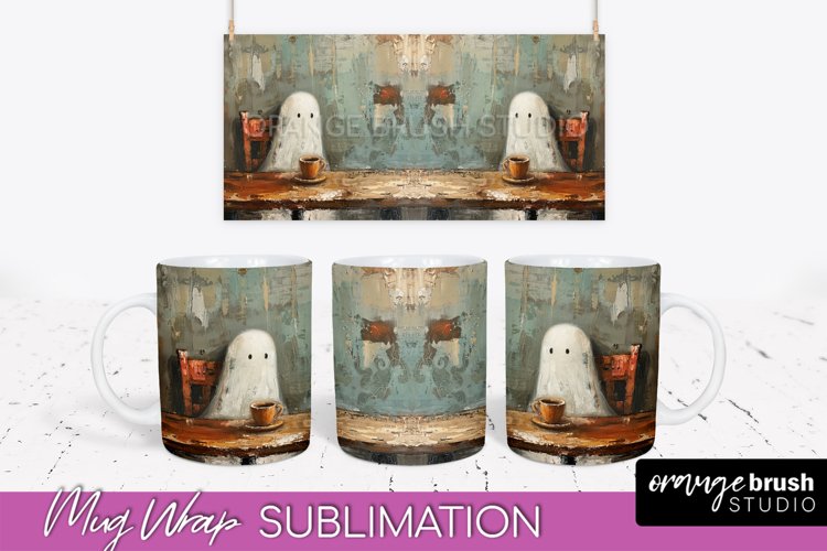 Ghost Mug Wrap - Vintage Halloween Mug Sublimation Design