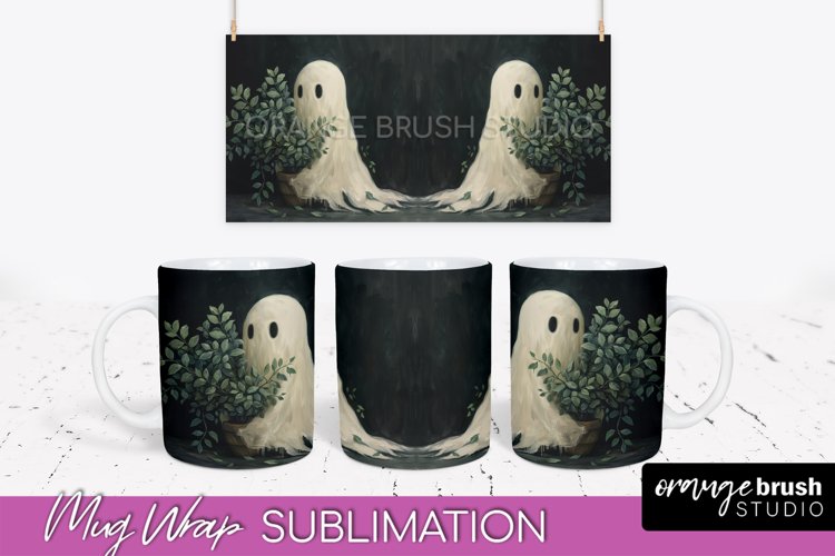 Ghost Mug Wrap - Vintage Halloween Mug Sublimation Design example image 1