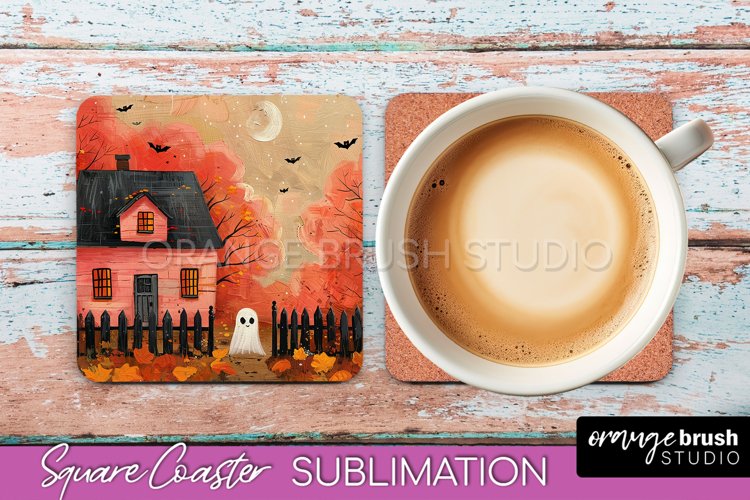 Ghost Coaster - Halloween Square Coaster Sublimation Design