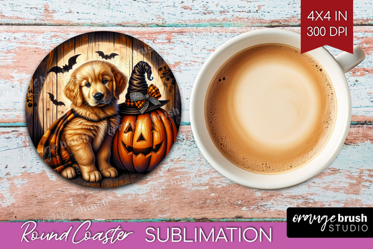 Golden Retriever Dog Round Coaster Halloween Coaster PNG