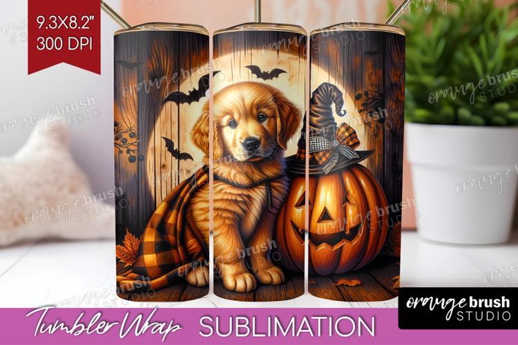 Golden Retriever Dog Tumbler Wrap Halloween Tumbler PNG