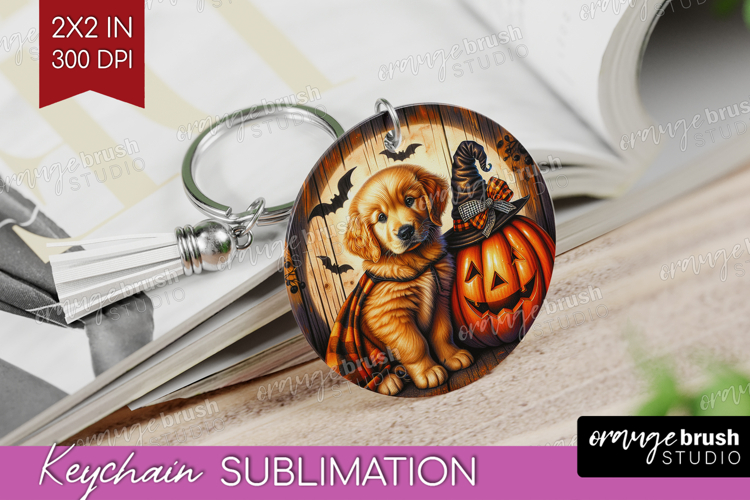 Golden Retriever Dog Keychain PNG Halloween Keychain