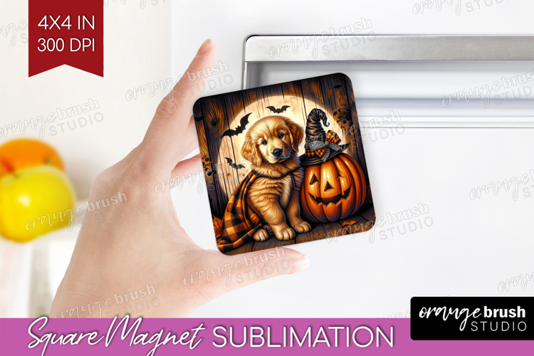 Golden Retriever Dog Magnet Sublimation Halloween Square PNG