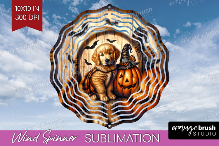 Golden Retriever Dog Wind Spinner Sublimation PNG Halloween
