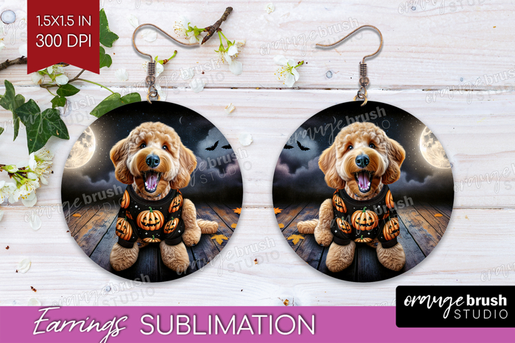 Goldendoodle Dog Round Earrings Halloween PNG Sublimation