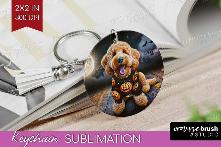 Goldendoodle Dog Keychain PNG Halloween Keychain Sublimation