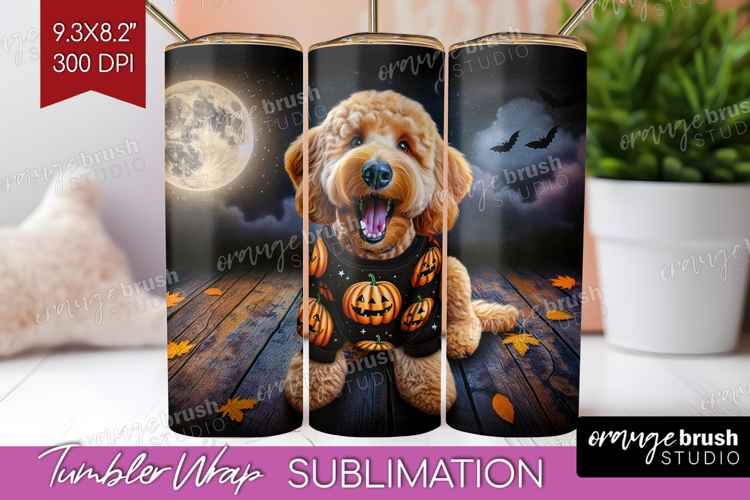 Goldendoodle Dog Tumbler Wrap Halloween Tumbler PNG