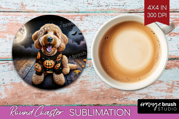 Goldendoodle Dog Round Coaster Halloween Coaster PNG