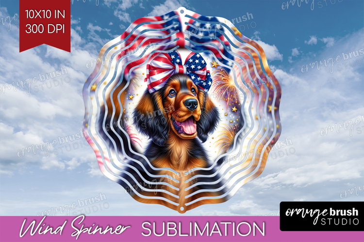 Gordon Setter Dog Wind Spinner Sublimation PNG Patriotic Dog