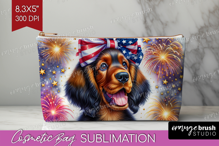 Gordon Setter Dog Cosmetic Bag Patriotic Dog Makeup Bag PNG