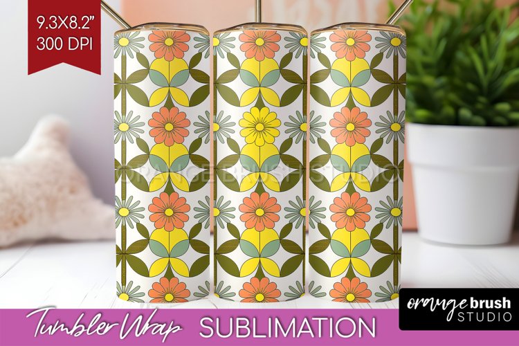 Retro Flowers Tumbler Wrap - Groovy Tumbler PNG Sublimation