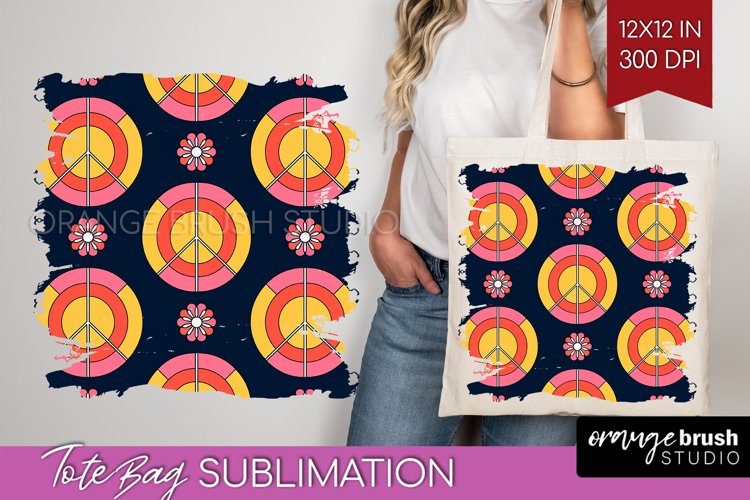 Retro Flowers Tote Bag - Groovy Tote Bag PNG Sublimation