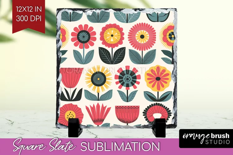 Retro Flowers Slate PNG - Groovy Square Slate Sublimation