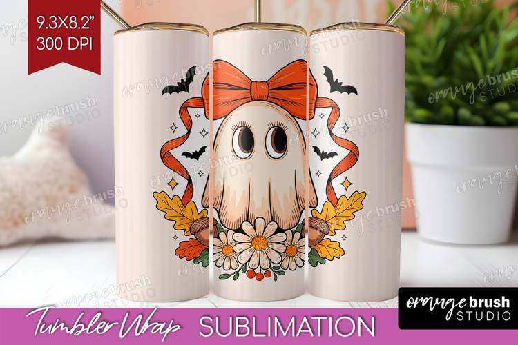 Cute Ghost Tumbler Wrap - Spooky Halloween Tumbler PNG