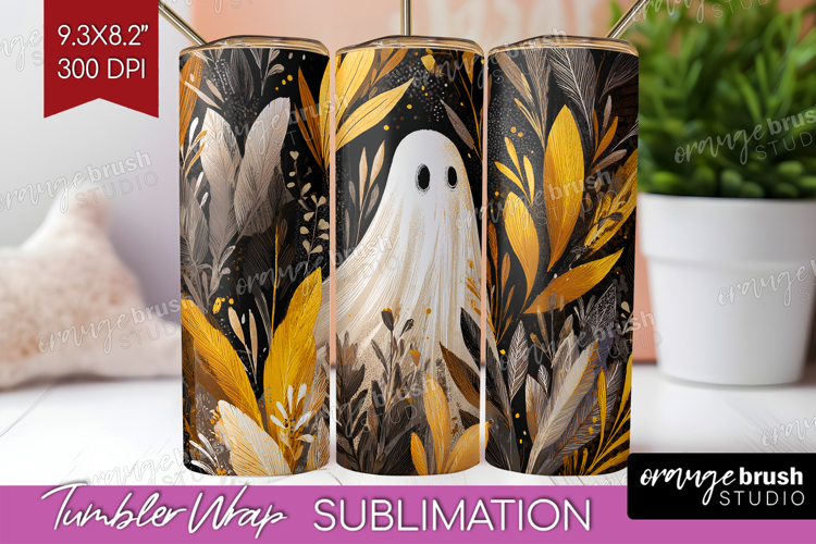 Cute Ghost Tumbler Wrap - Spooky Halloween Tumbler PNG