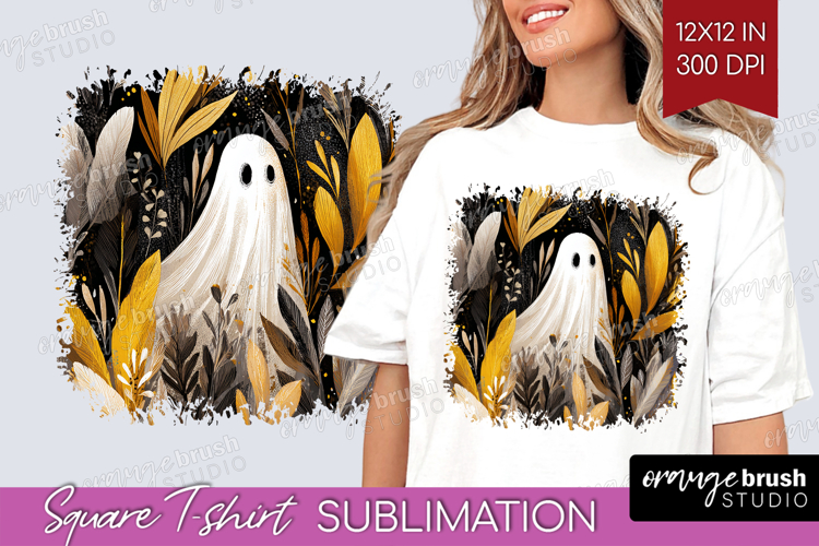 Cute Ghost Square Tshirt Background - Spooky Halloween PNG