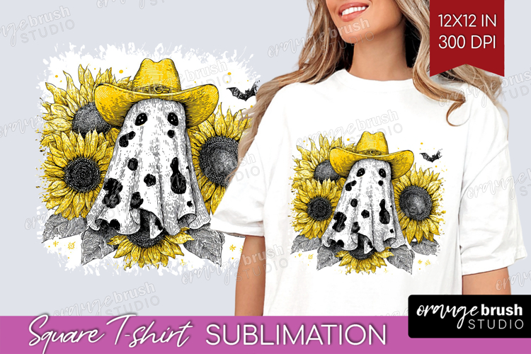 Cute Ghost Square Tshirt Background - Spooky Halloween PNG