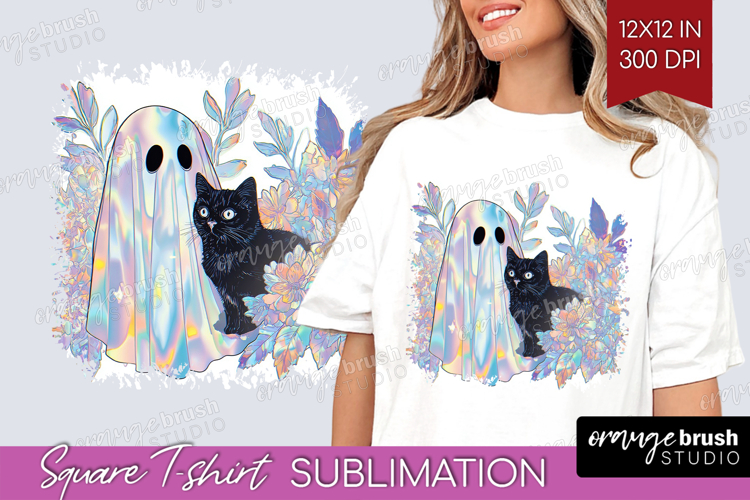 Cute Ghost Square Tshirt Background - Spooky Halloween PNG