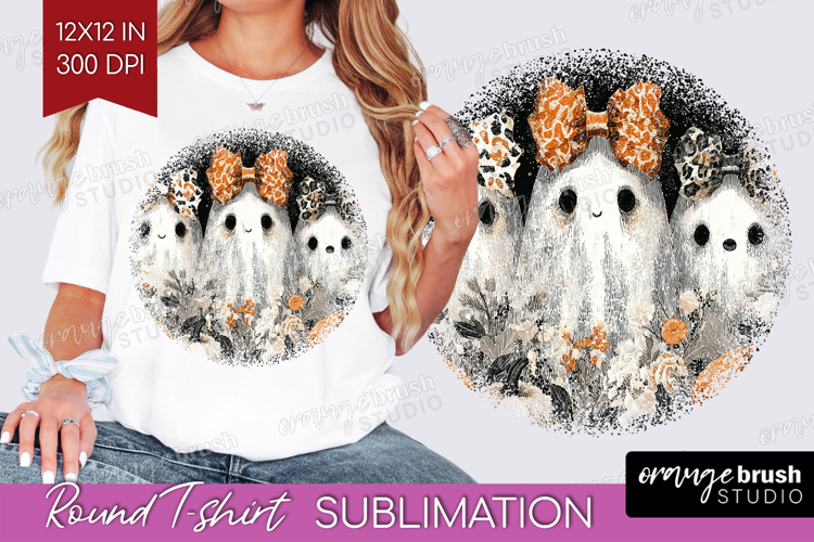 Cute Ghost Round Tshirt Background - Spooky Halloween PNG