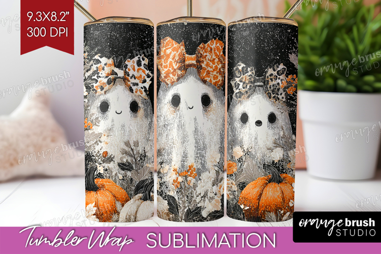 Cute Ghost Tumbler Wrap - Spooky Halloween Tumbler PNG